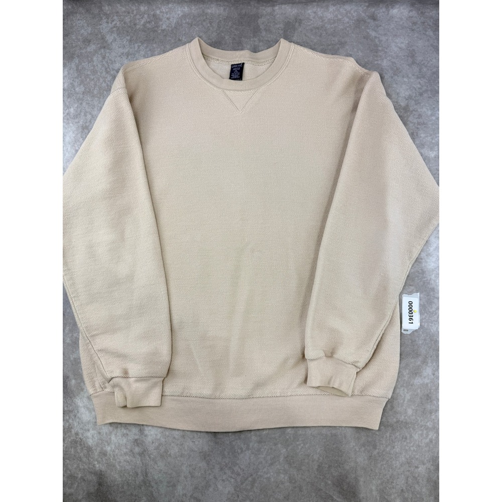 Lands End Womens Beige Textured Cotton Crewneck Sweatshirt Size M Made in USA